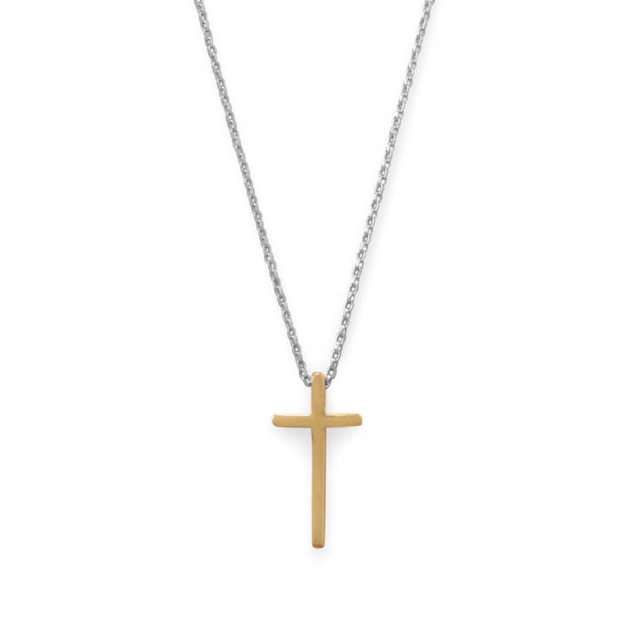 16" Two Tone Cross Necklace for wholesale by Silver Stars Collection