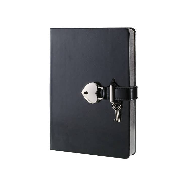 Victoria's Journals – Großhandel Tagebuch – Tagebuch mit Herzschloss für Mädchen mit Schlüssel, vegan, metallisch schwarz