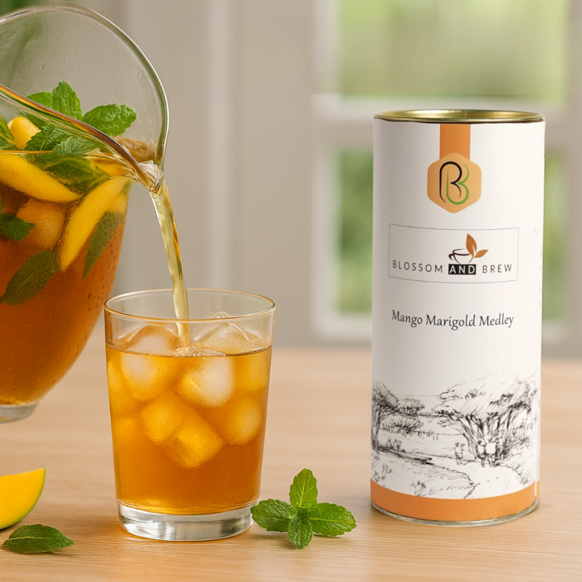 Blossom & Brew – wholesale Löst te – Grönt te-mango ringblomma medley, fruktig och blommig blandning9