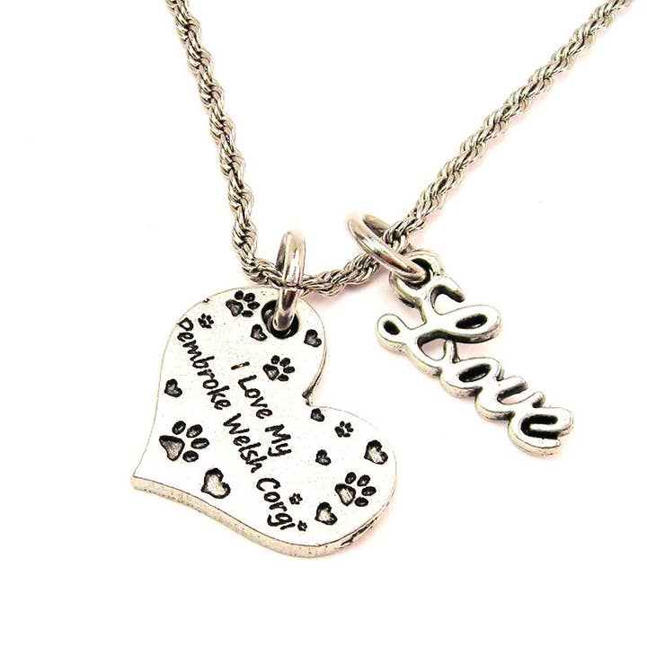 I Love My Pembroke Welsh Corgi 20" Rope Necklace With Love for wholesale by Chubby Chico Charms