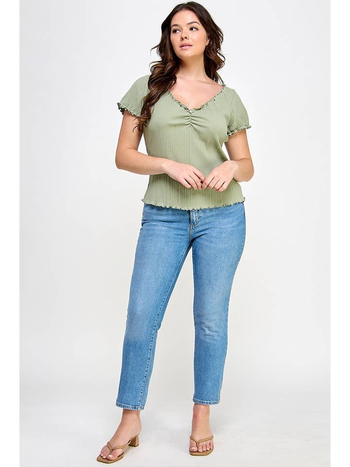 Haute Fox Plus Size & Contemporary - Vente Chemisier – femme - Top côtelé en tricot panaché à ourlet bouclé SS grande taille JK18758-T6