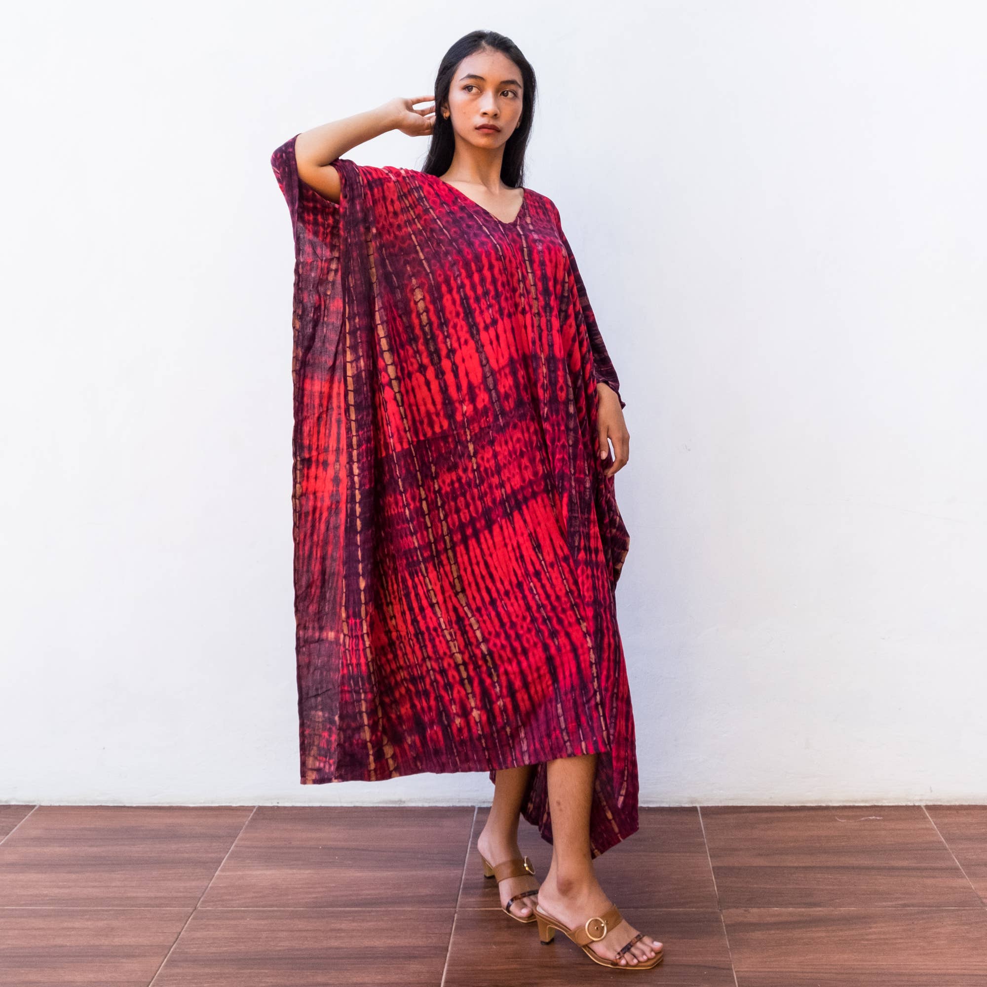 Bali Harvest - Venta al por mayor Caftán - Mujer - Vestido caftán con efecto tie dye (rojo) - Sun Dress Beach Resort Wear3