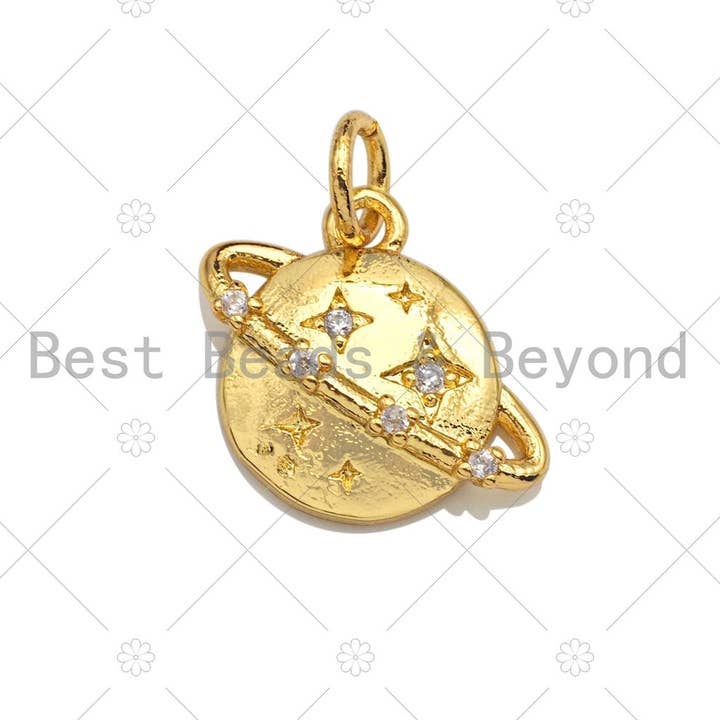 BestBeads&Beyond – Pendente/pingente individual por atacado – Amuleto Planeta Terra, Pingente Planeta CZ Micro Pave, Amuleto Estrela Terra Ouro Prata, 10x15mm, sku #Z11421