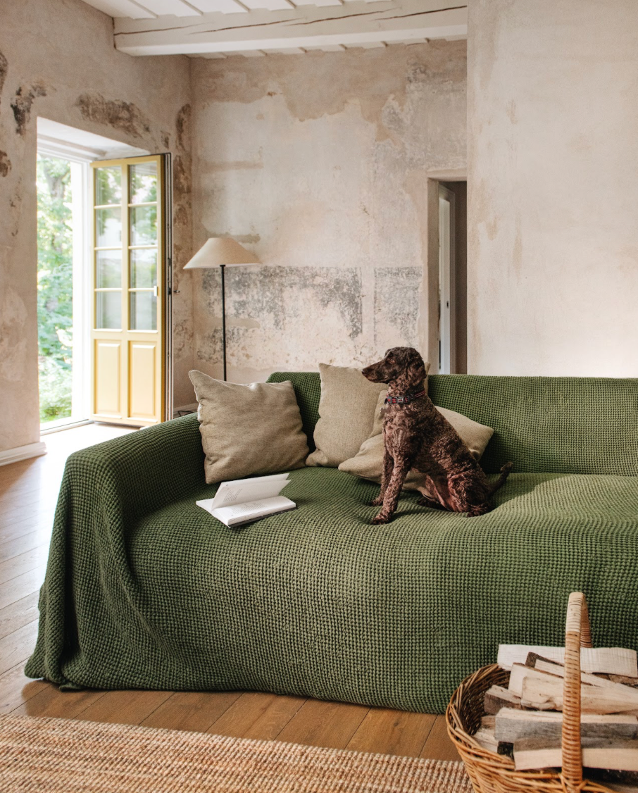 MagicLinen (We handle U.S. import procedures for you) – wholesale Överdrag till stol/soffa – Våffla linne sofföverdrag i Forest green1