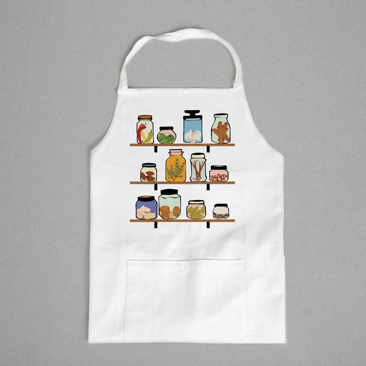 Jars on Shelves Apron for wholesale by Potluck Press