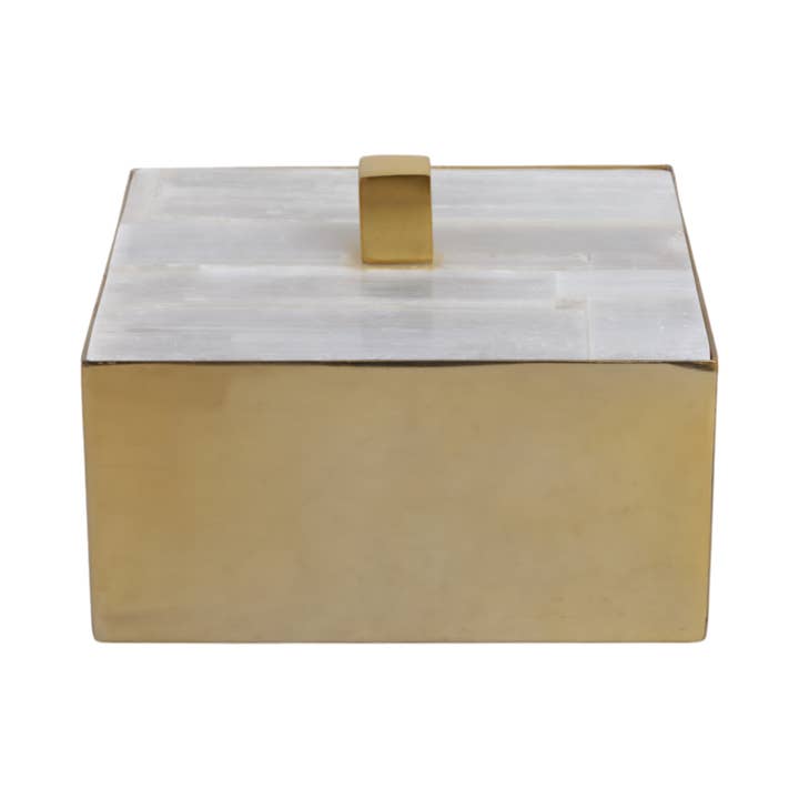 Sagebrook Home - Wholesale Decorative Box - Decorative Box - White/Gold Stone Selenite Top, 6 in. 8