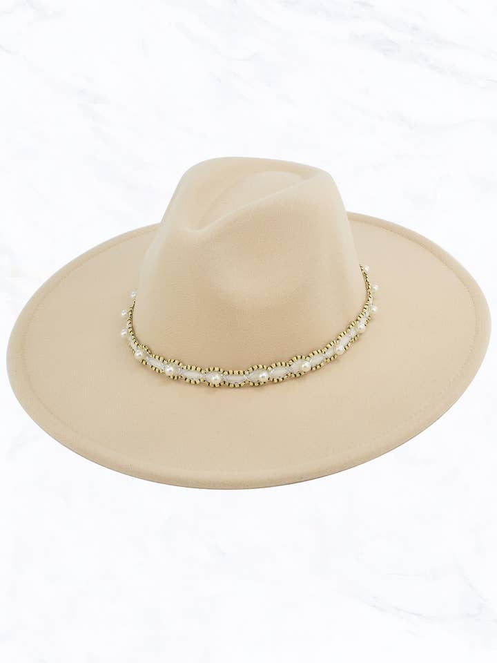 Big Brim Peach Heart Top Jazz Hat with Pearl Belt for wholesale by Suzie Q USA