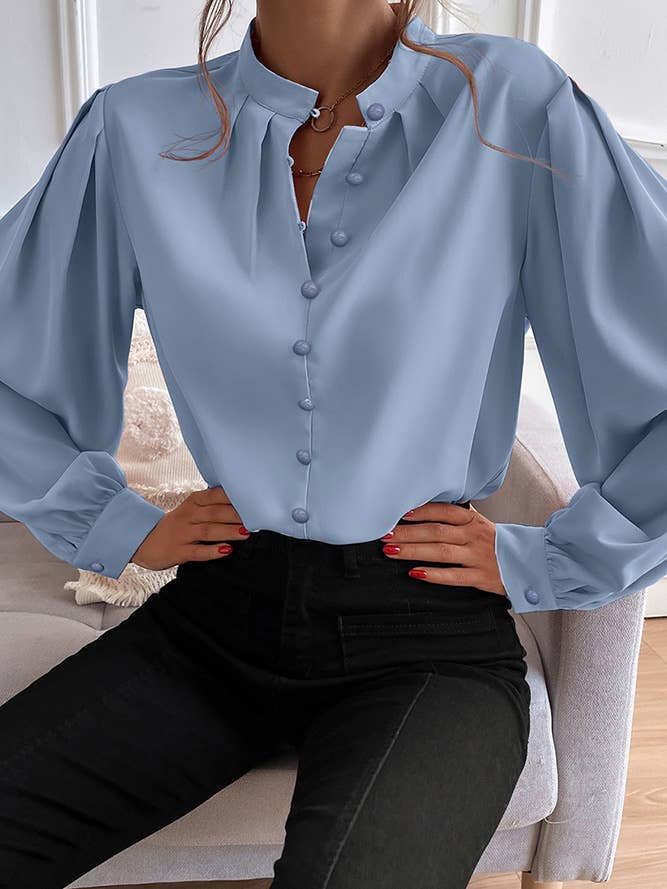 UNISHE - Wholesale Buttoned-down shirt – Women's - Plain Button V Neck Blouse Shirt GSS09916