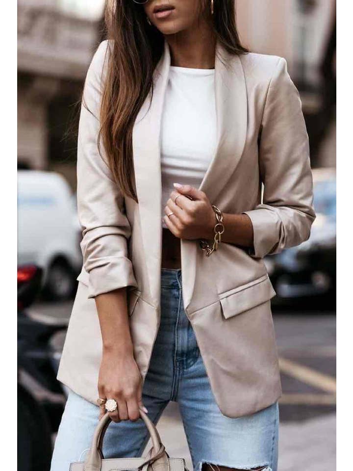 ESTEE BROWN - Wholesale Blazer - Women's - PU Faux Leather Blazer Jacket - 9620 2