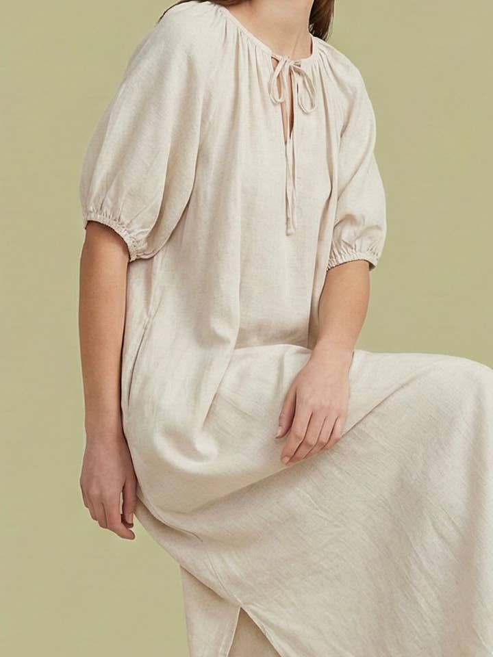 16752 beige round neck dresses for wholesale by Lilie Rose