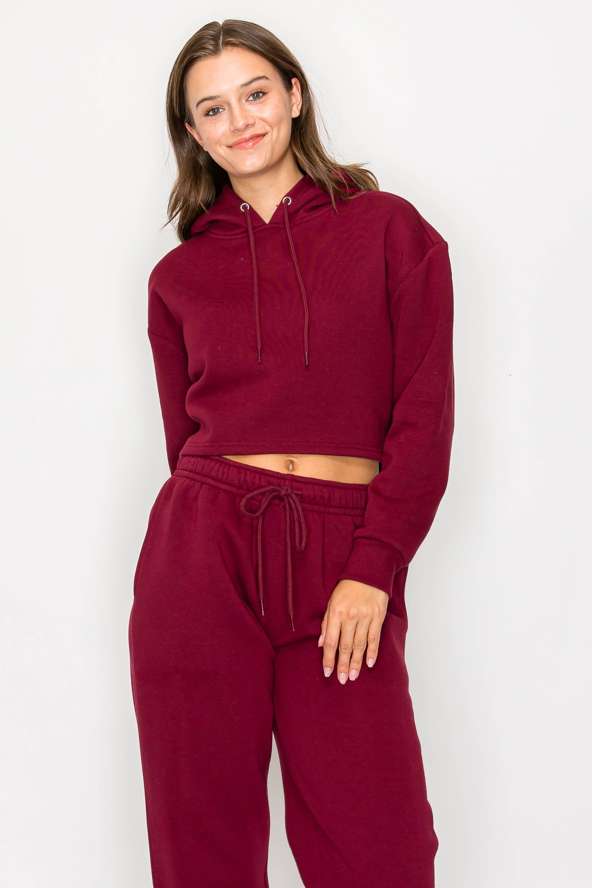 Color 5 - Wholesale Hoodie - Women's - Solid color fleece lined crop pull over hoodie jacket 7