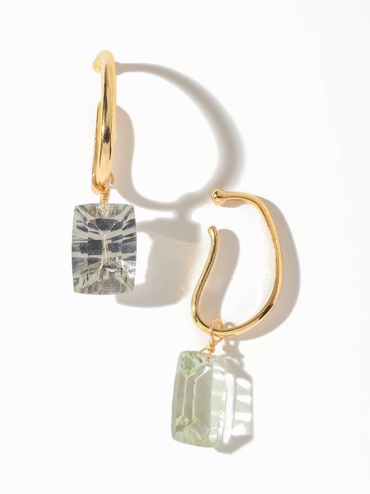 Green Amethyst Rectangle Cut 14K Gold Ear Cuffs for wholesale by Iggi