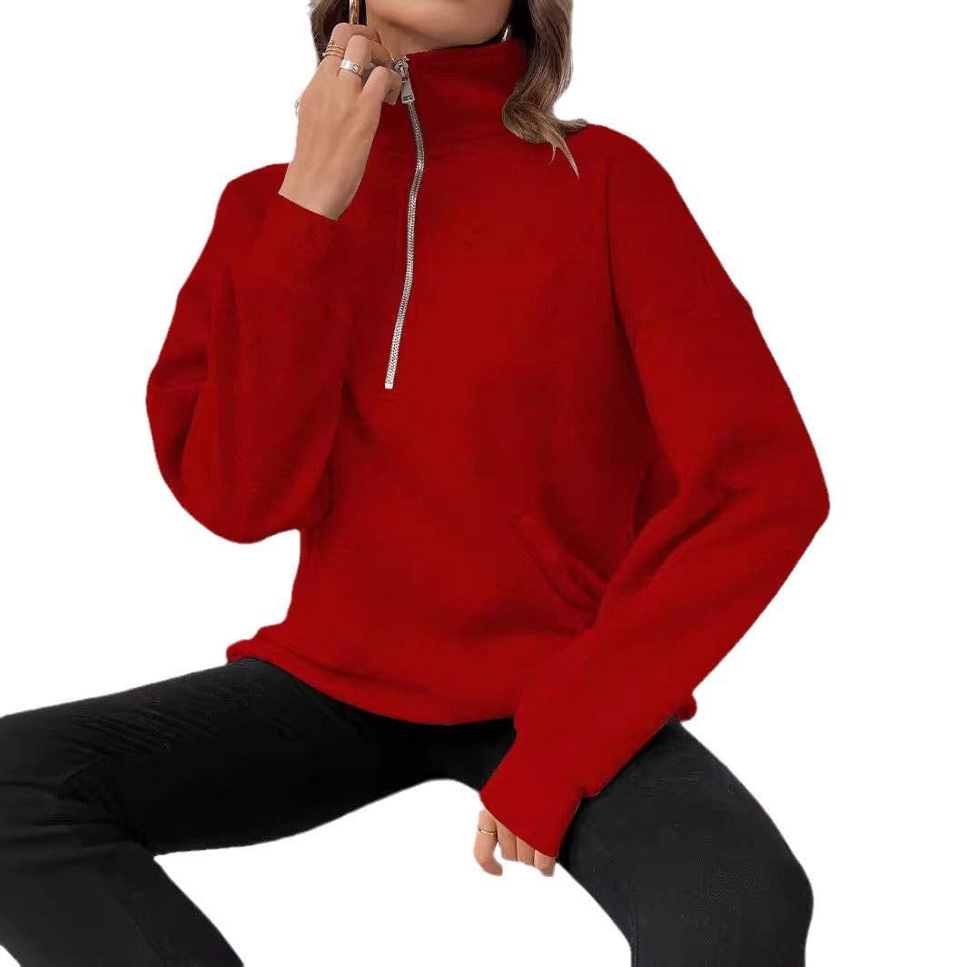 Suhkasana - Wholesale Sweatshirt - Women's - Half Zip Pullover Sweatshirt with Stand Collar – Fall Staple4