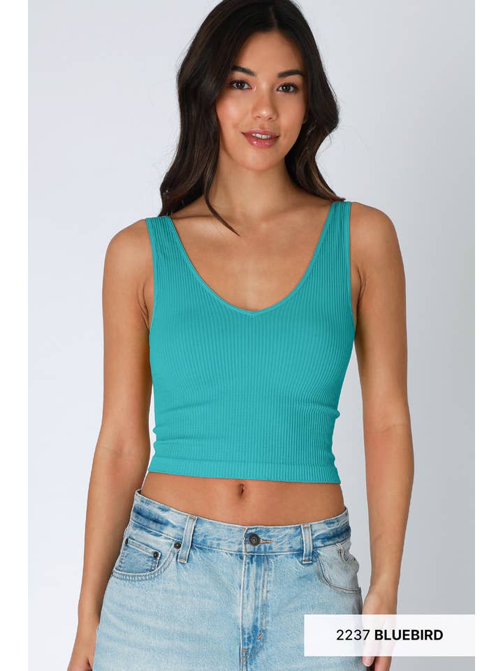 NIKIBIKI – Top de malha - Mulher por atacado – NS7575 - Top recortado canelado com decote em V11