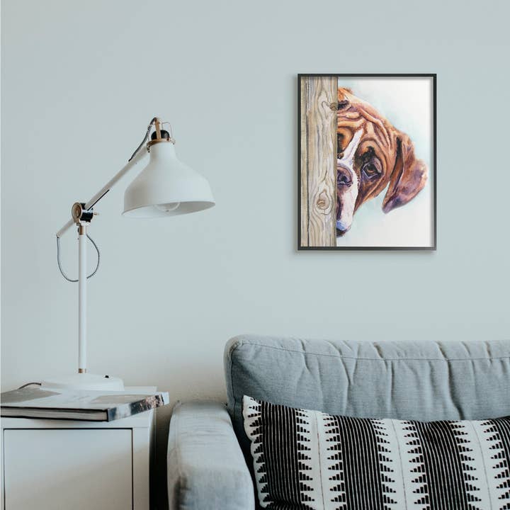 Stupell Industries - Venta al por mayor Ilustración - Boxer Dog Hide and Seek - Retrato de cachorro, color negro
