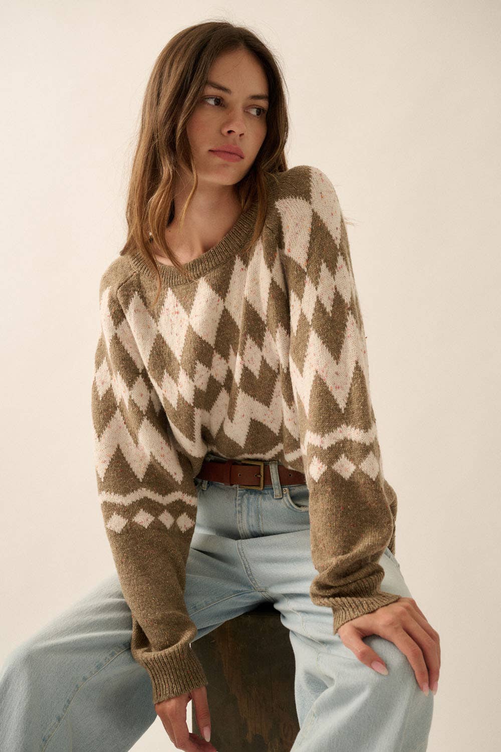 Promesa USA – wholesale Pullovertröja - Dam – Argyle Confetti Stickad Raglantröja med lös passform10