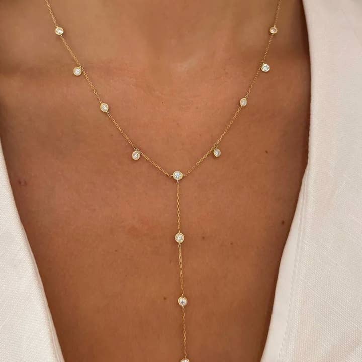 Lariat-14K gold Diamonds by the yard- Waterproof-PVD and other Purchase Wholesale diamond pendant. Free Returns & Net 60 Terms on Faire trending on Faire.