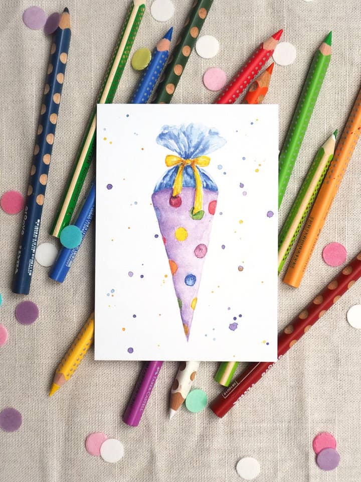Carte postale cornet d'école pour la vente par Jona Art