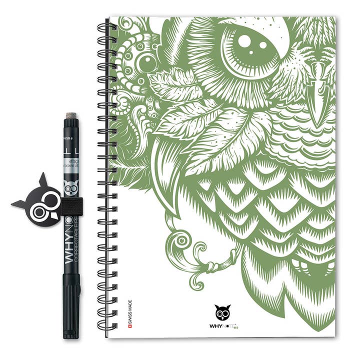 Reusable Notebook - ECO - A5 - Owl Green for wholesale by WhyNote Book