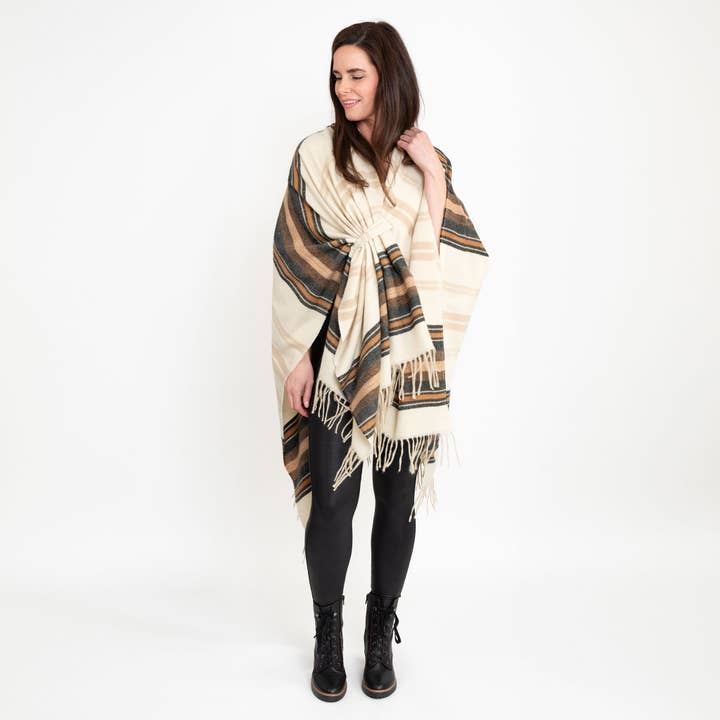 Howard's - Wholesale Poncho - Women's - Sonoma Cozy Striped Oversized One Size Poncho Wrap