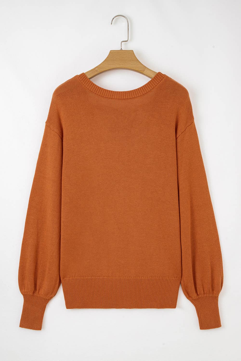 Marron Pull uni orange à épaules tombantes avec bordure côtelée (S-XL) en vente sur Faire2