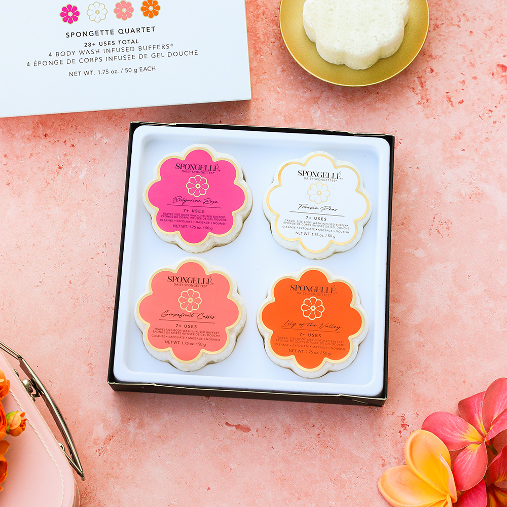 Spongellé | Valentines Day Gifts | Easter Gifts - Wholesale Bath Pouf/Sponge - Spongette Quartet Gift Set 1 | Gift Sets | Gifts0