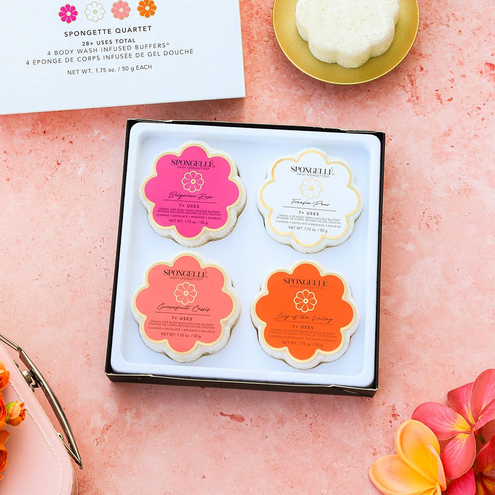 Spongellé | Valentines Day Gifts | Easter Gifts - Wholesale Bath Pouf/Sponge - Spongette Quartet Gift Set 1 | Gift Sets | Gifts