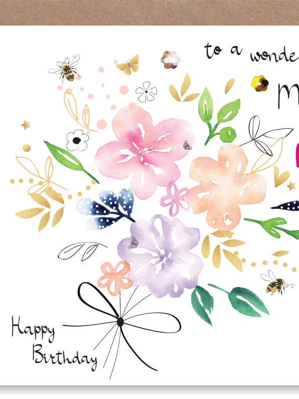 Mum Birthday Floral Bouquet Hand-Finished Sequin Card for wholesale by SABIVO Design