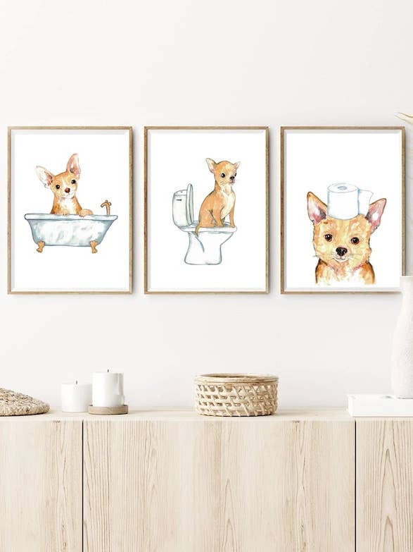 Chihuahua-Hundetoilettenmalerei, 3er-Set für den Großhandel von Goodfairyart
