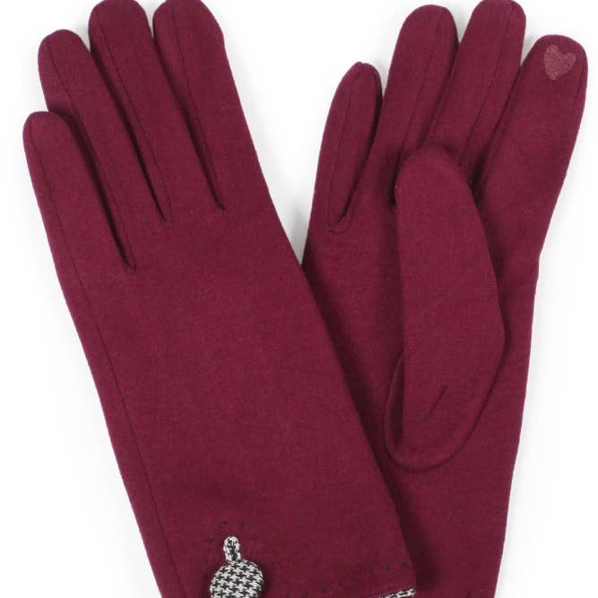 Hana - Wholesale Gloves - Women's - Houndstooth Button Winter Gloves