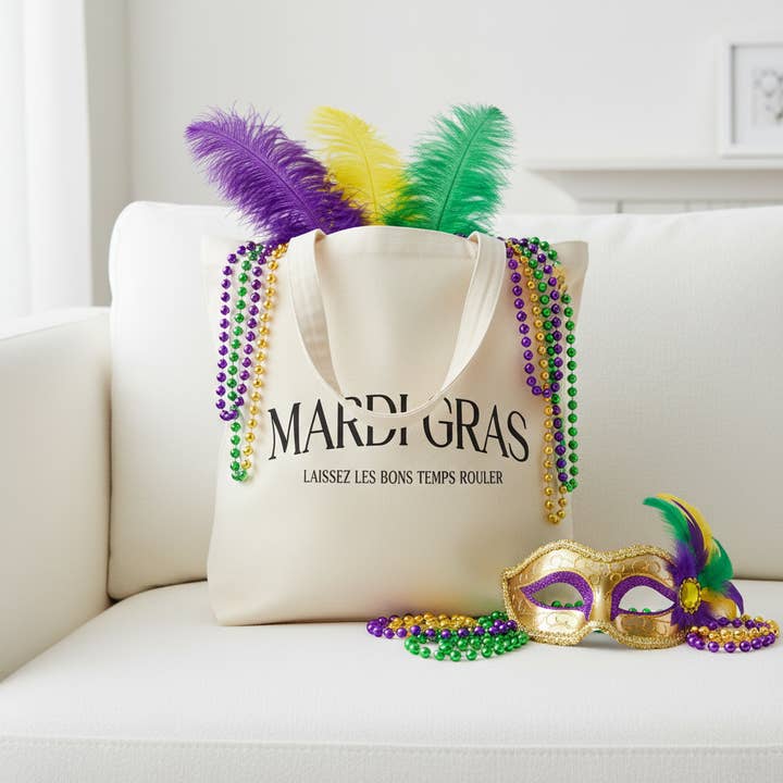 Mardi Gras Fed Typografi Lærredstote Taske for engroshandel hos GiftsbyPR
