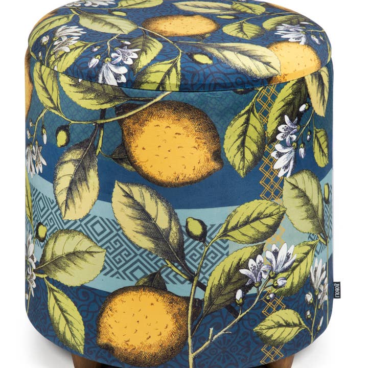 Boboli Storage Pouf in Velvet and Wood – 39x39x43 cm, Multicolor for wholesale by Bergamaschi & Vimercati S.p.a.