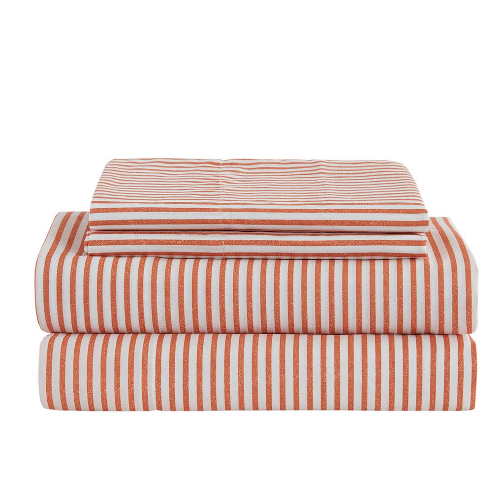 Olliix - Wholesale Bedding Set - Stripe Modern Comforter Set with Bed Sheets, Coral/Grey12