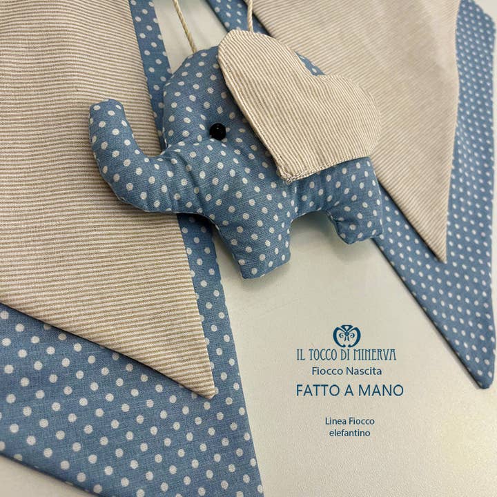 Fiocco Nascita linea fiocco elefantino Guglielmo - Fatto a Mano per la vendita all'ingrosso da parte di Il Tocco di Minerva