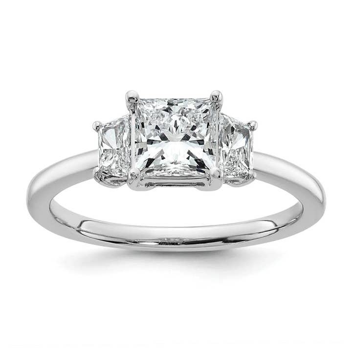 14K White Gold Lab Grown Diamond Princess & Trapezoid 3-Stone Bridal Rings for wholesale by Fine Diamond