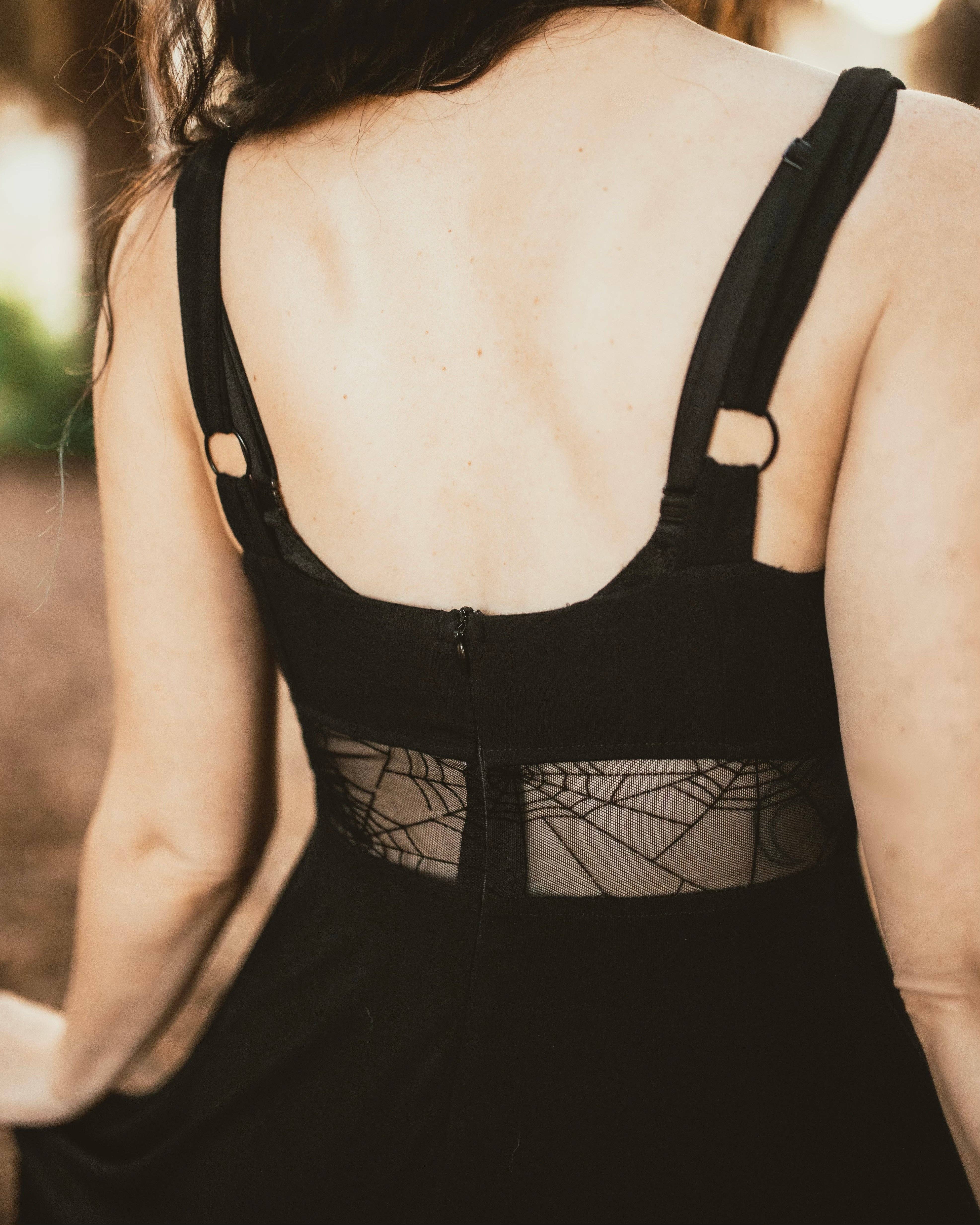 Weasel Wear - Wholesale Dress - Women's - Arachnophobia Maxi Dress - Black Rayon Jersey Maxi with Spiderweb Mesh Panels (Dark Web Edition)8