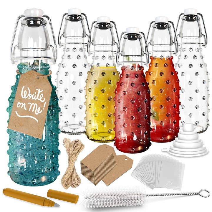 Nevlers – Großhandel Einmachglas – Nevlers 250 ml gepunktete Swing-Top-Flaschen (6er-Pack) | Inklusive Trichter, Bürste, Etiketten und Schrumpffolie