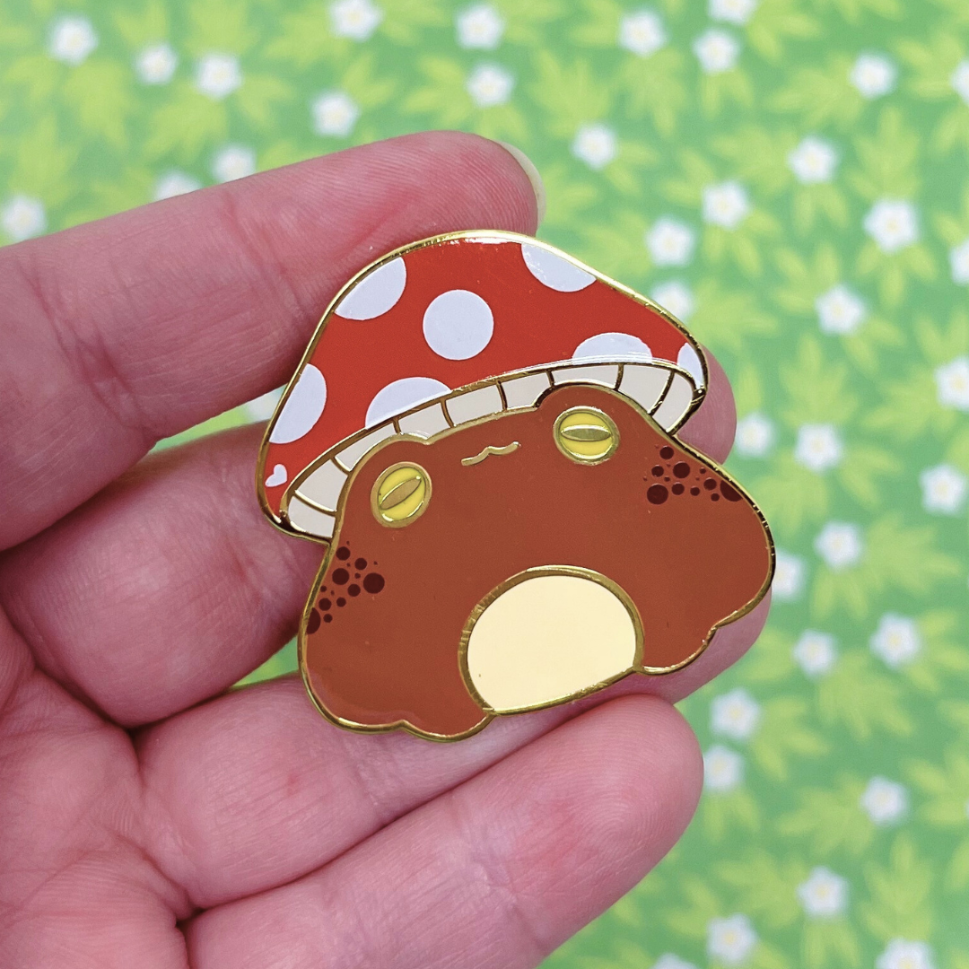 Peachie Kei - Wholesale Lapel Pin/Button - Mushroom Froggie Cottagecore Enamel Pin1