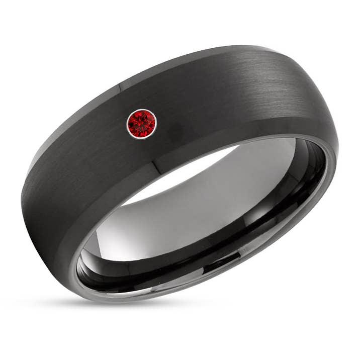 Anello nuziale nero - fede nuziale con rubino - anello nuziale in tungsteno - anello in metallo di fucile - 8 mm per la vendita all'ingrosso da parte di Lucky Love Rings