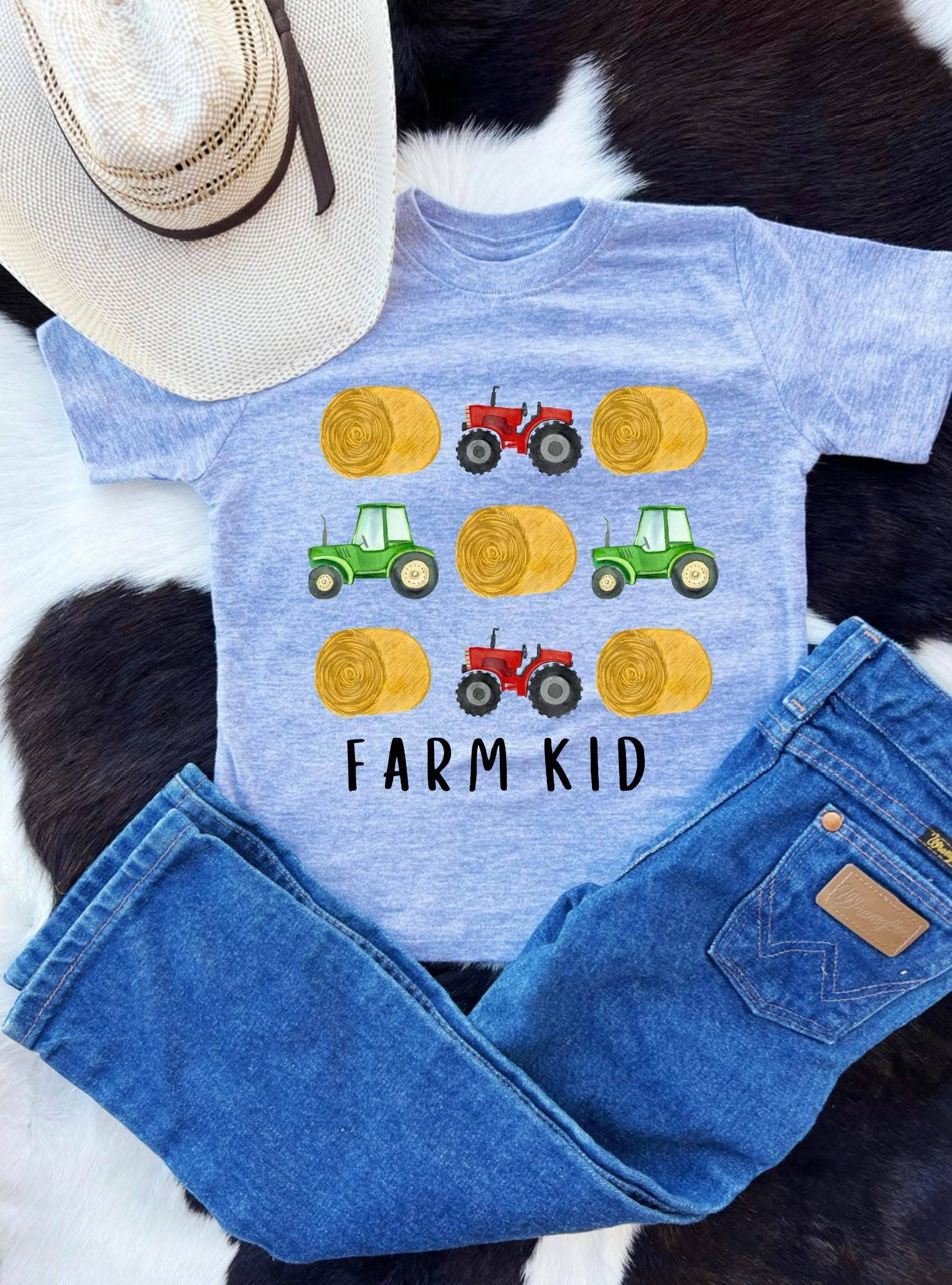 Grey Farm kid tractors and hay for wholesale on Faire0