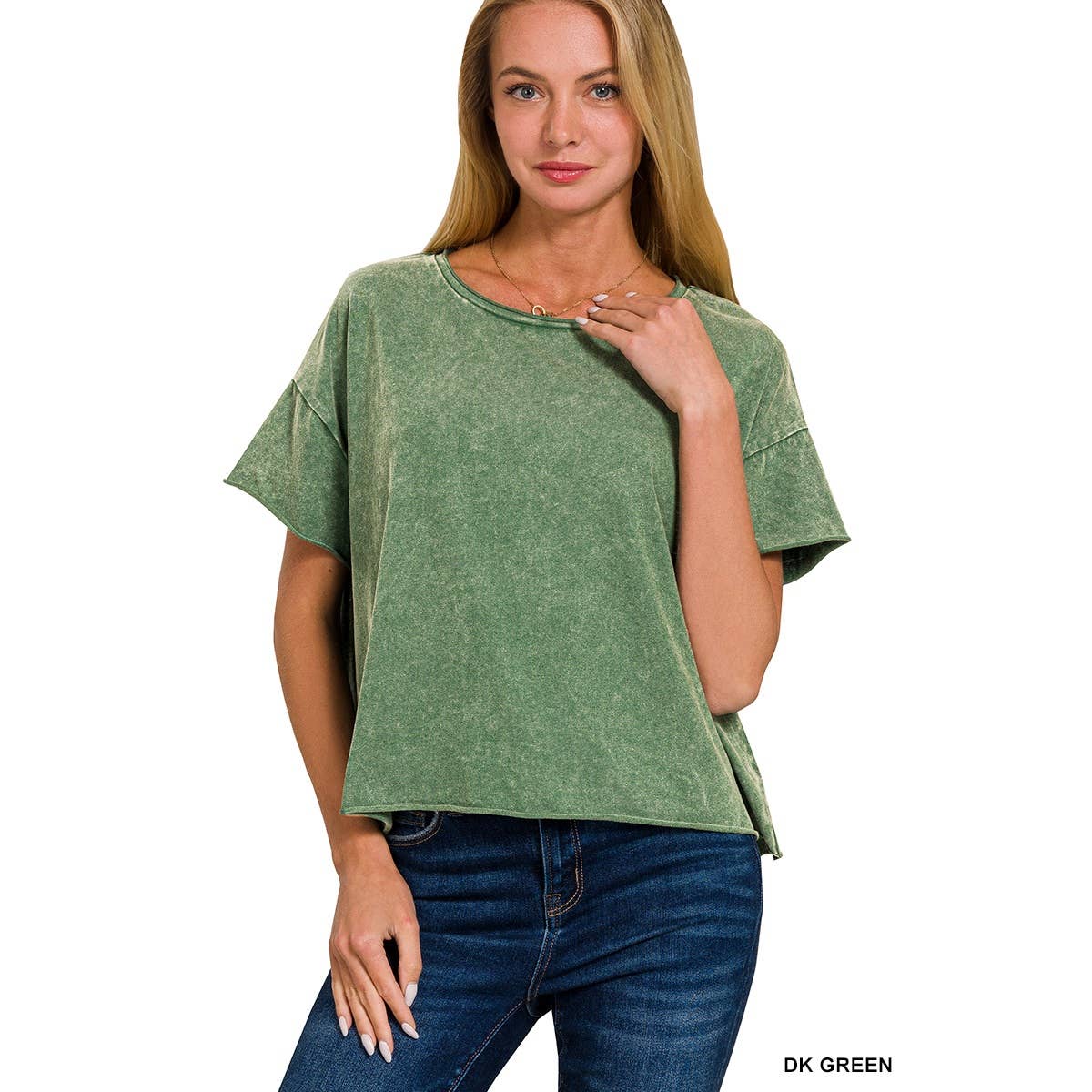 Apolline – Großhandel T-Shirt – Damen – Apolline Acid Wash Crop-Top mit kurzen Ärmeln und rohen Kanten6