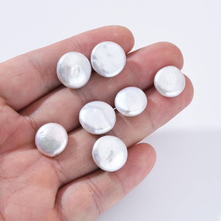 findings4uGem - Wholesale Beaded/Pearl Necklace - Natural Freshwater White Keshi Pearl Coin Pearl Bead FWP0074