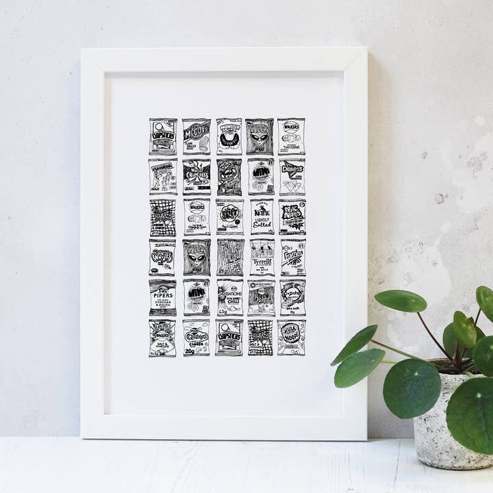 Crisps Illustrated Black And White Print for wholesale by Martha Mitchell