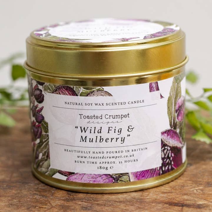 Wild Fig & Mulberry Candle in a Matt Gold Tin for wholesale by Toasted Crumpet