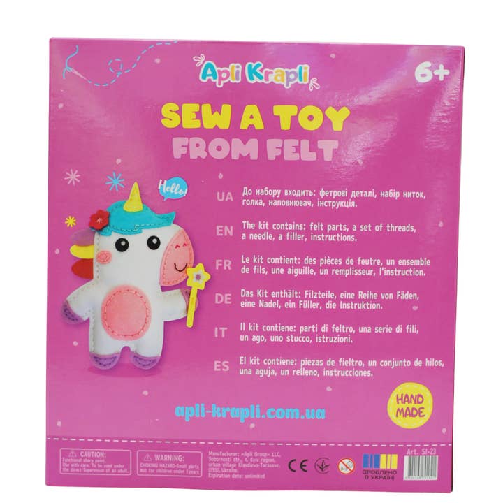Fainotoys - Wholesale DIY Craft Kit - Kids - APLI Krapli - APLI Krapli Sewyourself Felt Toy Kit Unicorn Precut Felt Stuffing Thread & Safe Needle Ages 6+7