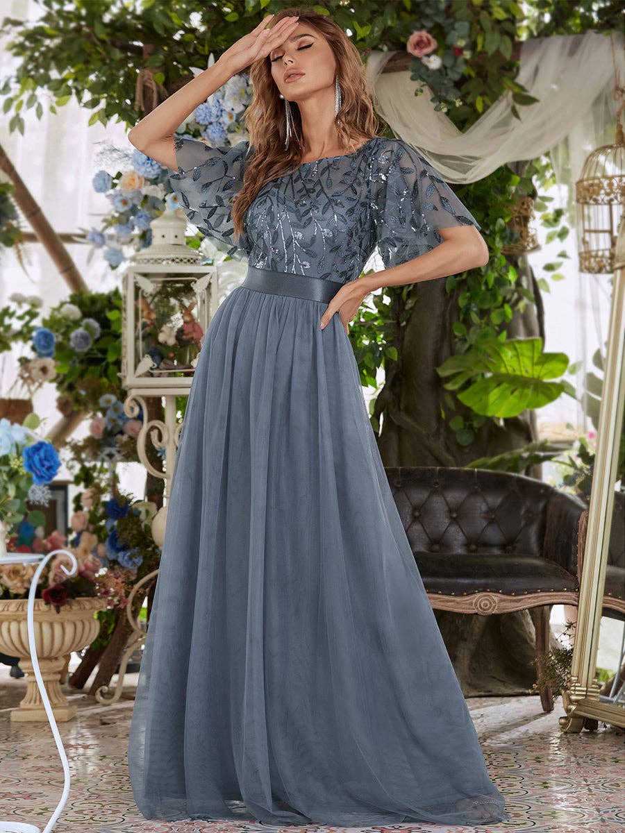 Ever-Pretty - Wholesale Gown - Women's - Sequin Print Maxi Long Evening Dresses with Cap Sleeve22