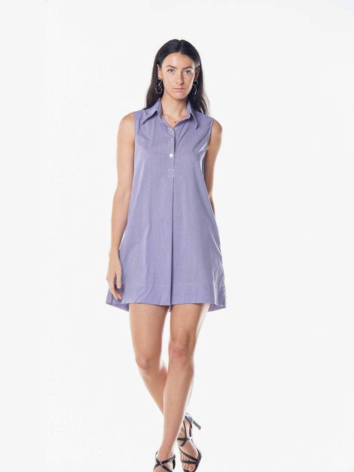 Italian Cotton Sleeveless Dress in Purple for wholesale by Le Réussi®
