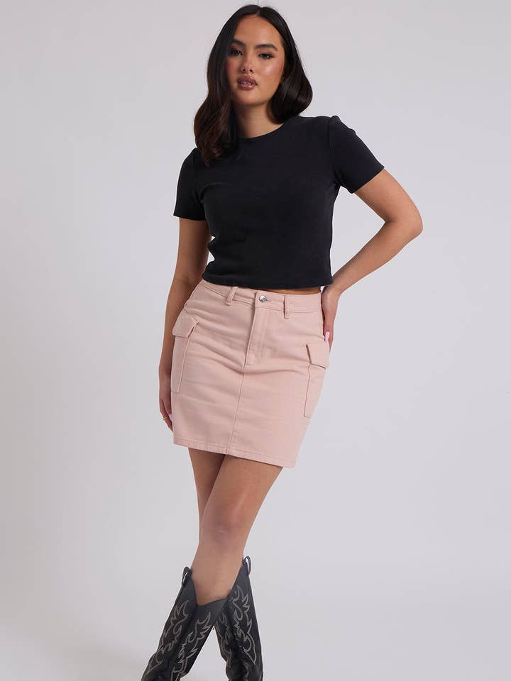 Jackie Pink Utility Skirt for wholesale by Urban Bliss