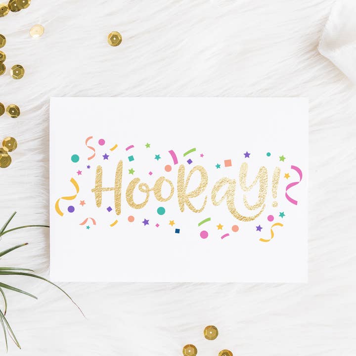 Hooray! Foiled Greeting Card for wholesale by Sarah Hurley