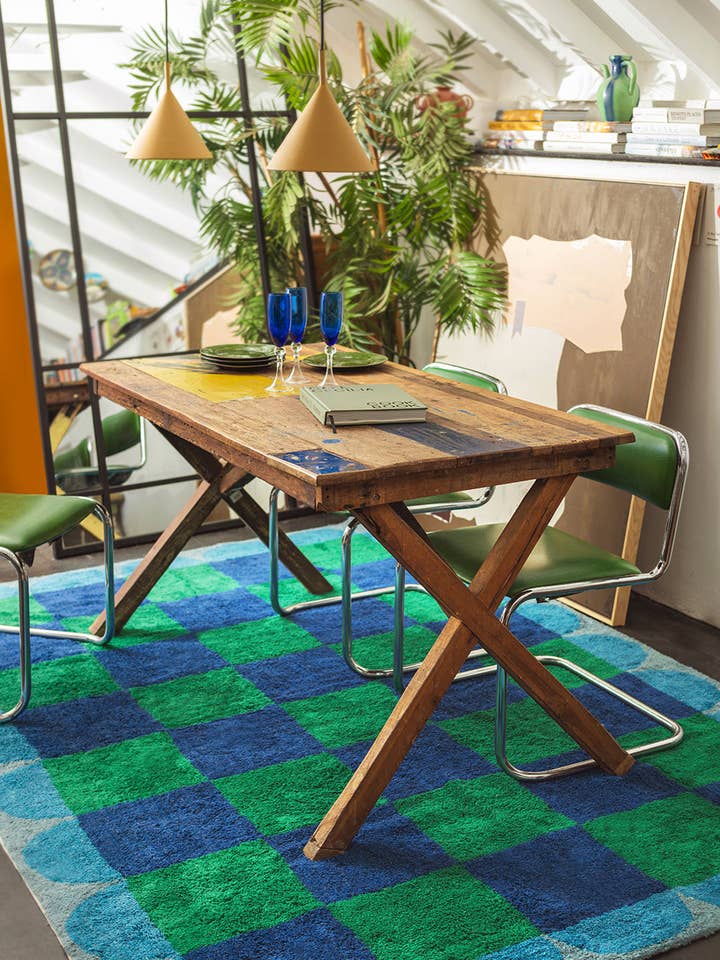 Eleanor Check & Scallop Recycled Cotton Rug for wholesale by Ian Snow Ltd